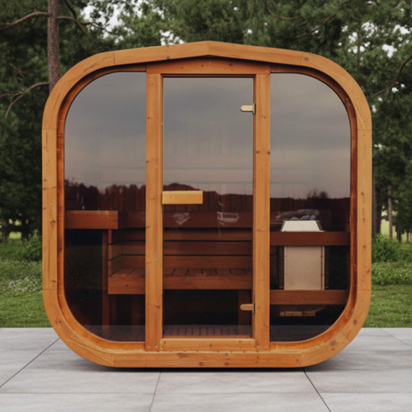 Premium 6-Person Outdoor Scandinavian ThermoWood Cube Sauna Kit With LED Lighting (SAK89146)